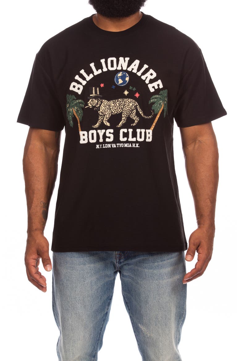 Leopard Embroidered Appliqué Cotton T-Shirt, Main, color, BLACK