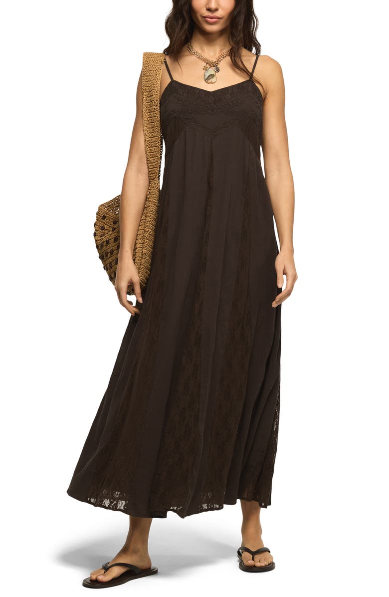 Lucky Brand Festival Embroidered Lace Sleeveless Maxi Dress, Alternate, color, Raven