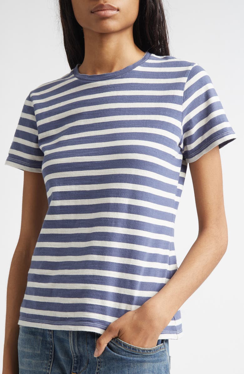 Nili Lotan Lana Crewneck T-Shirt, Alternate, color, French Blue/ Off White Stripe