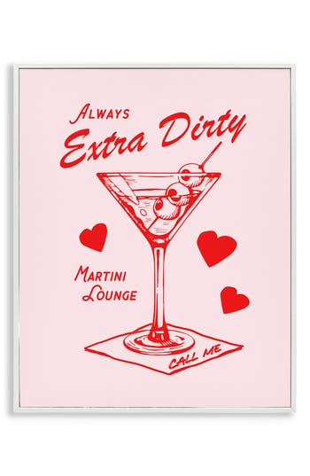 Stupell Industries Always Extra Dirty Martini Framed Canvas Wall Art In Pink