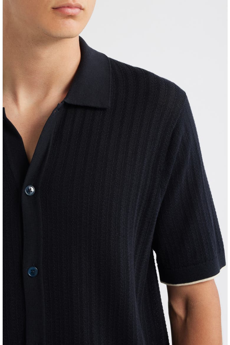 Nalo 6561 Short Sleeve Knit Cotton Button-Up Shirt, Alternate, color, NAVY BLUE