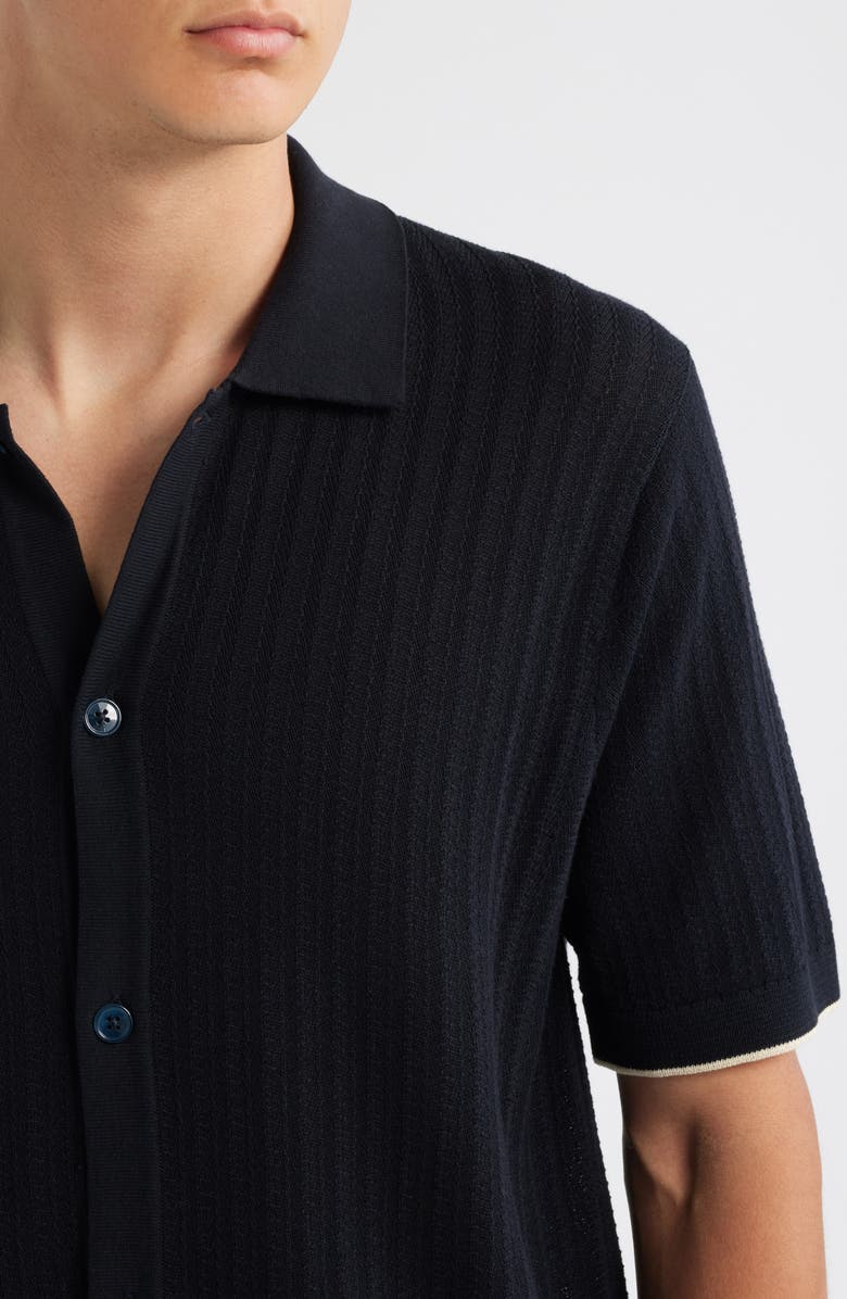 NN07 Nalo 6561 Short Sleeve Knit Cotton Button-Up Shirt, Alternate, color, Navy Blue