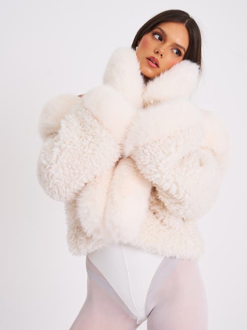 Miss Circle Katia Faux Fur Mittens In Neutral
