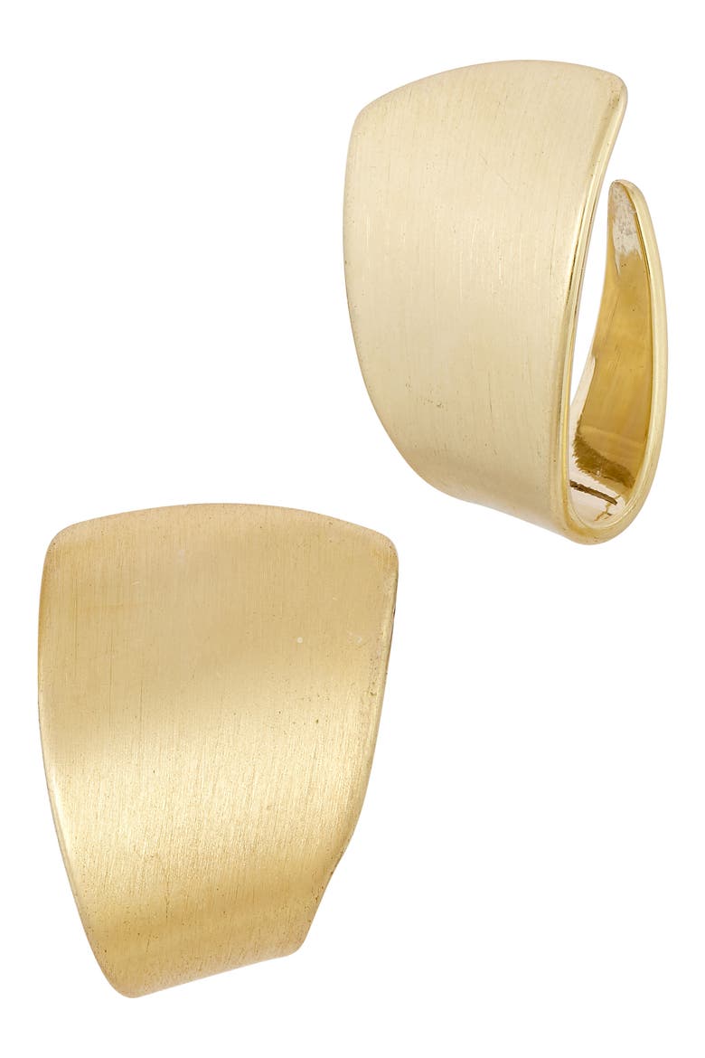 18K Gold Plated Foldover Stud Earrings, Main, color, YELLOW