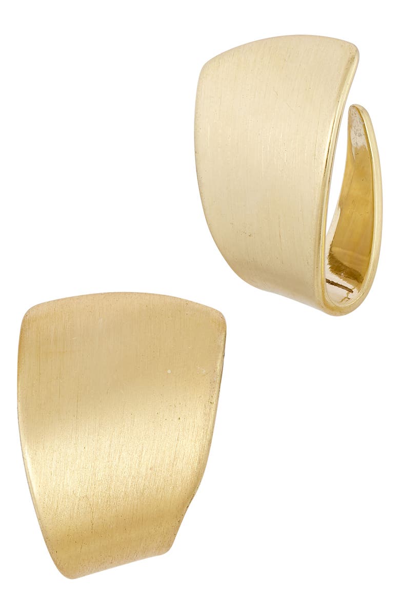 SAVVY CIE JEWELS 18K Gold Plated Foldover Stud Earrings, Main, color, Yellow