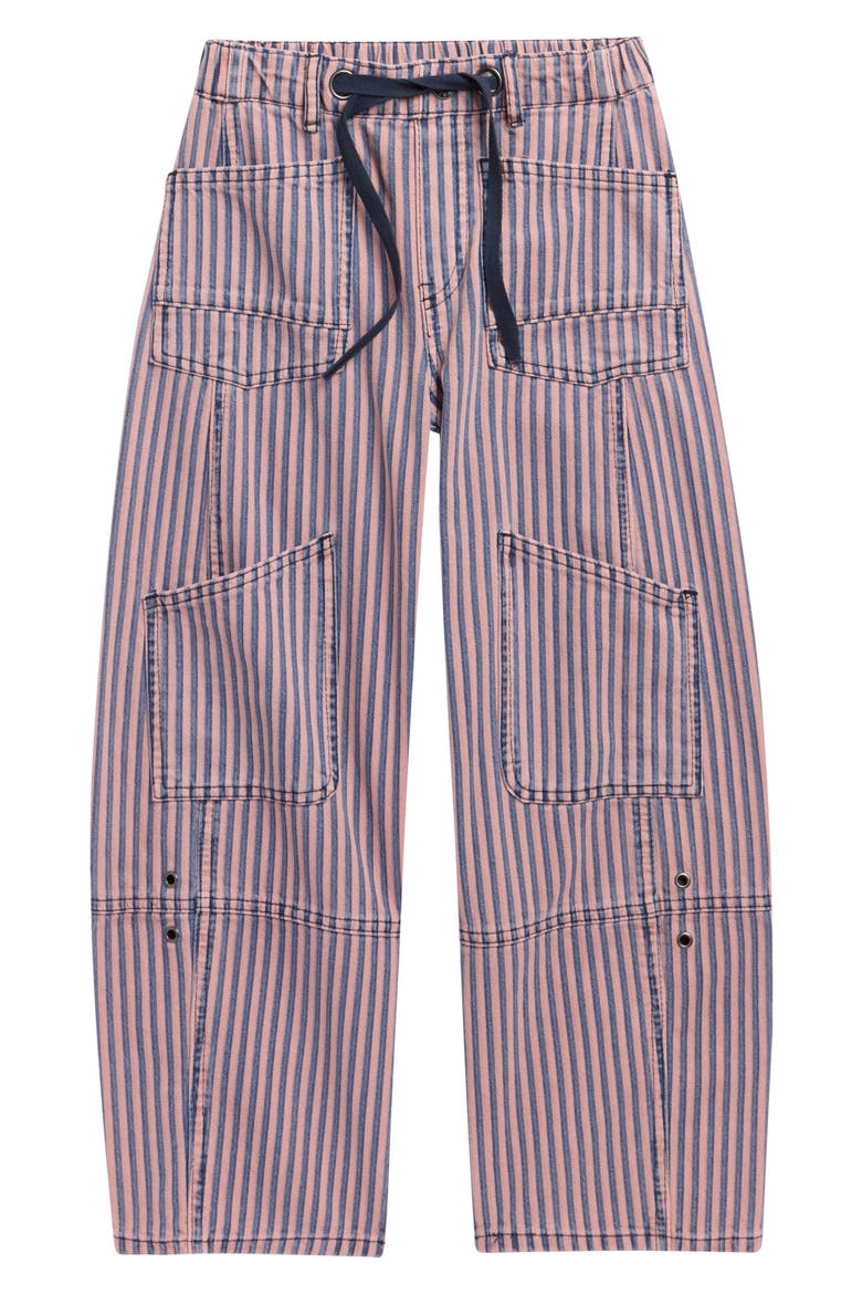Kids' Stripe Barrel Leg Jeans, Main, color, PINK BLUE