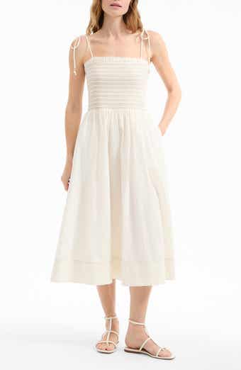 Veronica Beard Kaela Smocked Tie Strap Midi Dress