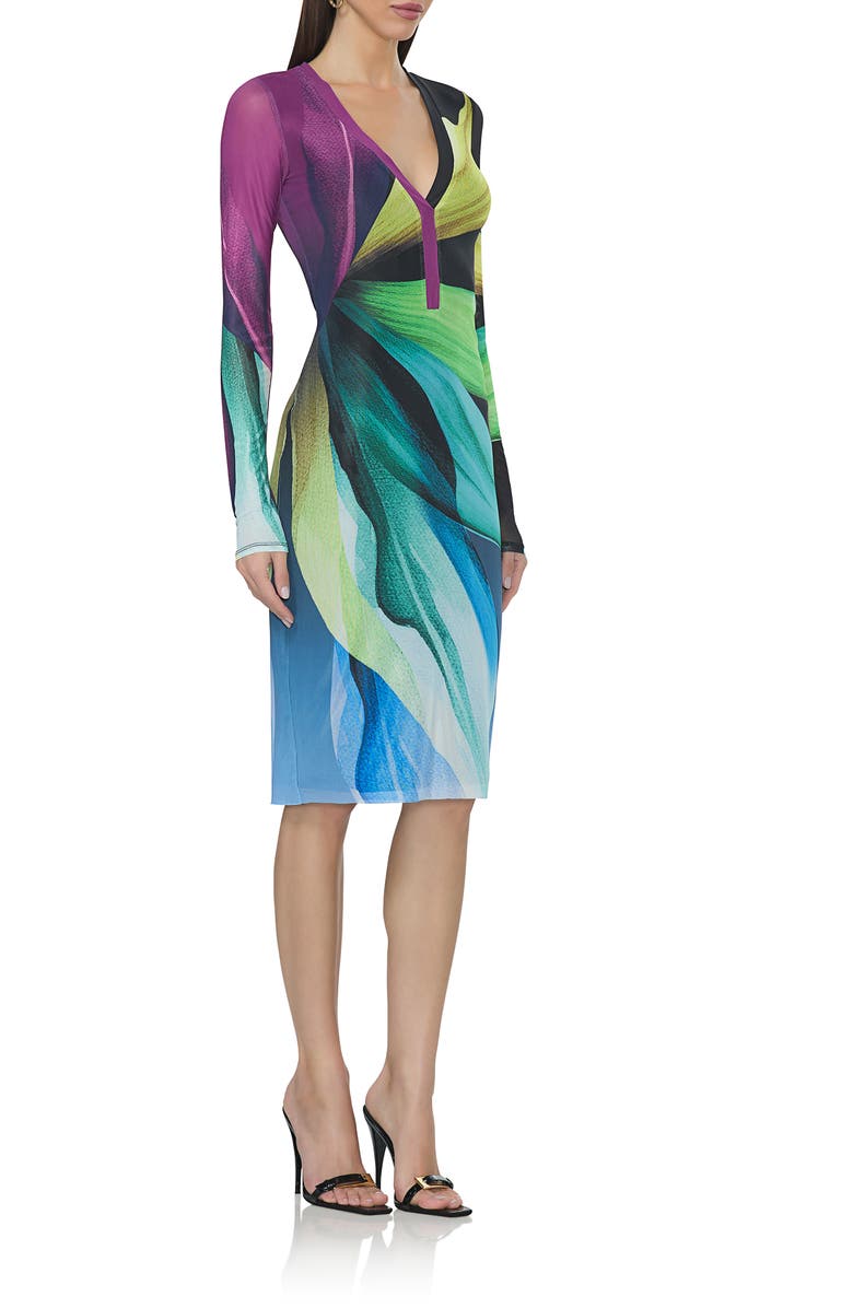 AFRM Diane Plunge Neck Long Sleeve Mesh Dress, Alternate, color, 