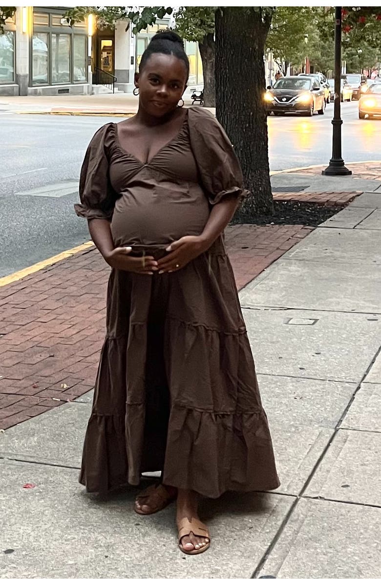 PinkBlush Deep V-Neck Tiered Maxi Dress, Alternate, color, Brown