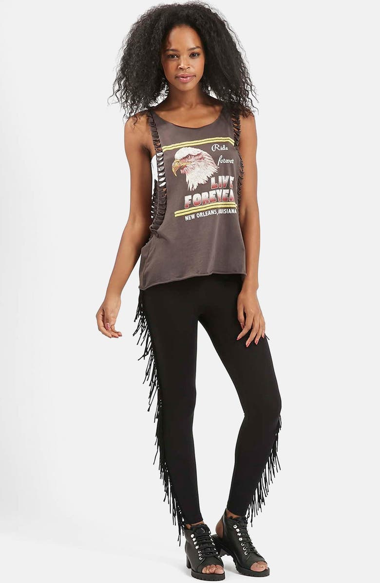 Topshop Fringe Leggings, Alternate, color, 