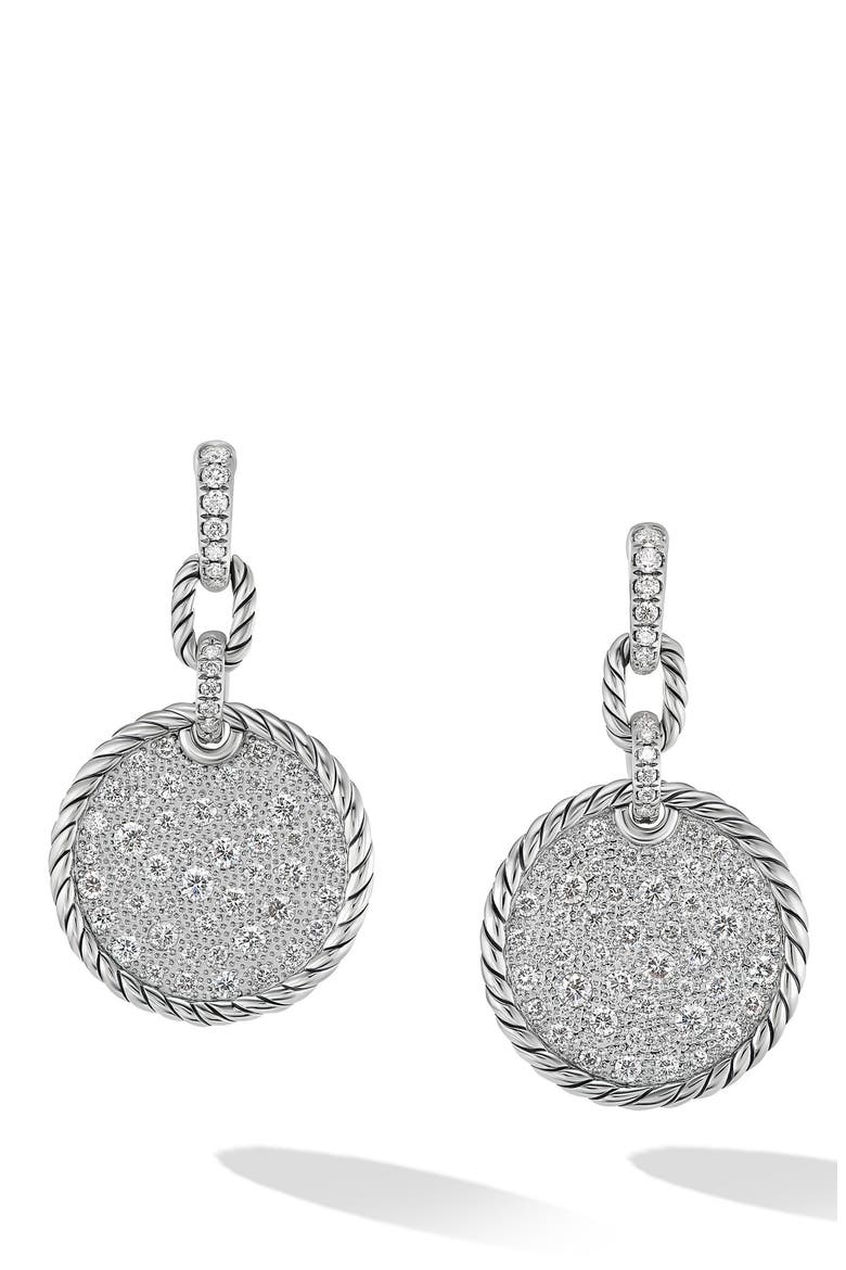 Elements® Pavé Plate Diamond Drop Earrings, Main, color, STERLING SILVER