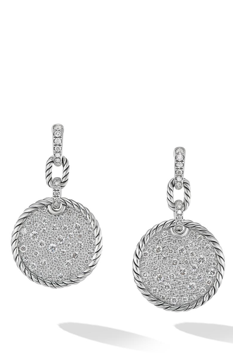 David Yurman Elements<sup>®</sup> Pavé Plate Diamond Drop Earrings, Main, color, Sterling Silver