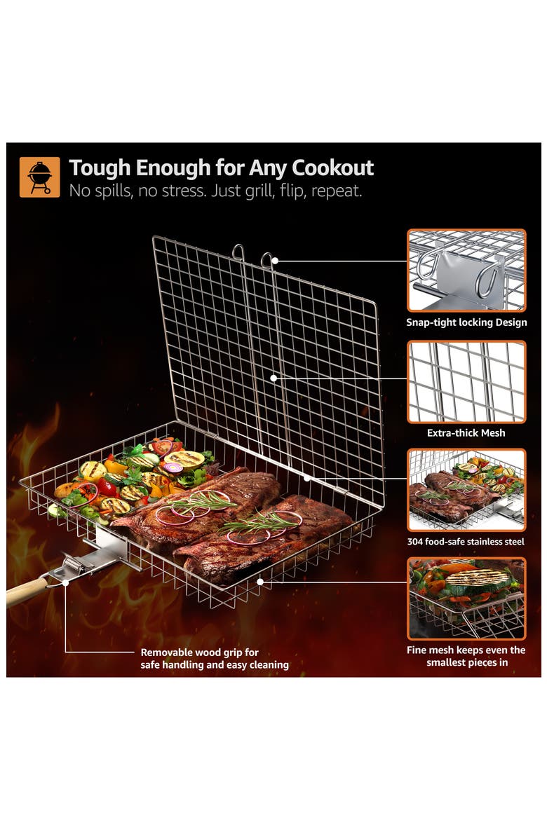 Set of 2 Stainless Steel Grill Baskets, Alternate, color, SILVER