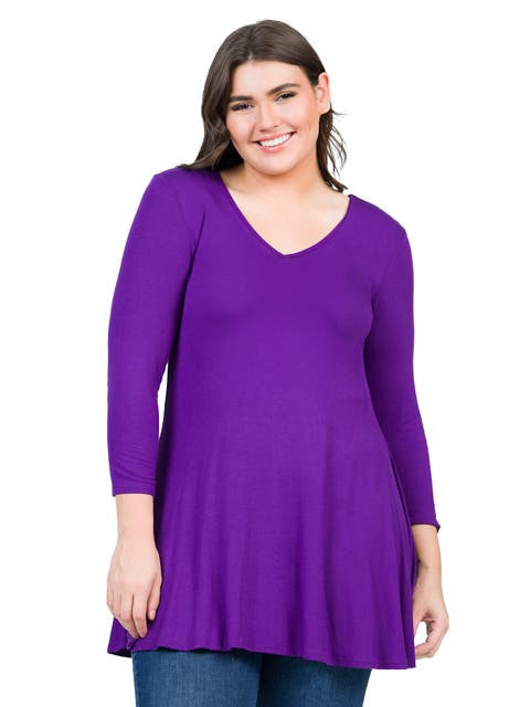 Plus Size Three Quarter Sleeve V Neck Tunic Top