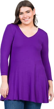 24seven Comfort Apparel Plus Size Three Quarter Sleeve V Neck Tunic Top