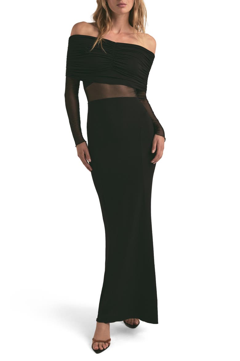 The New Era Off the Shoulder Long Sleeve Jersey Maxi Dress, Main, color, BLACK