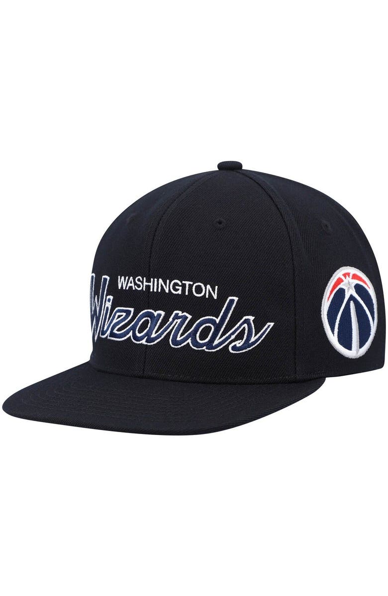 Mitchell & Ness Men's Mitchell & Ness Black Washington Wizards Hardwood Classics Script 2.0 Snapback Hat, Main, color, Black