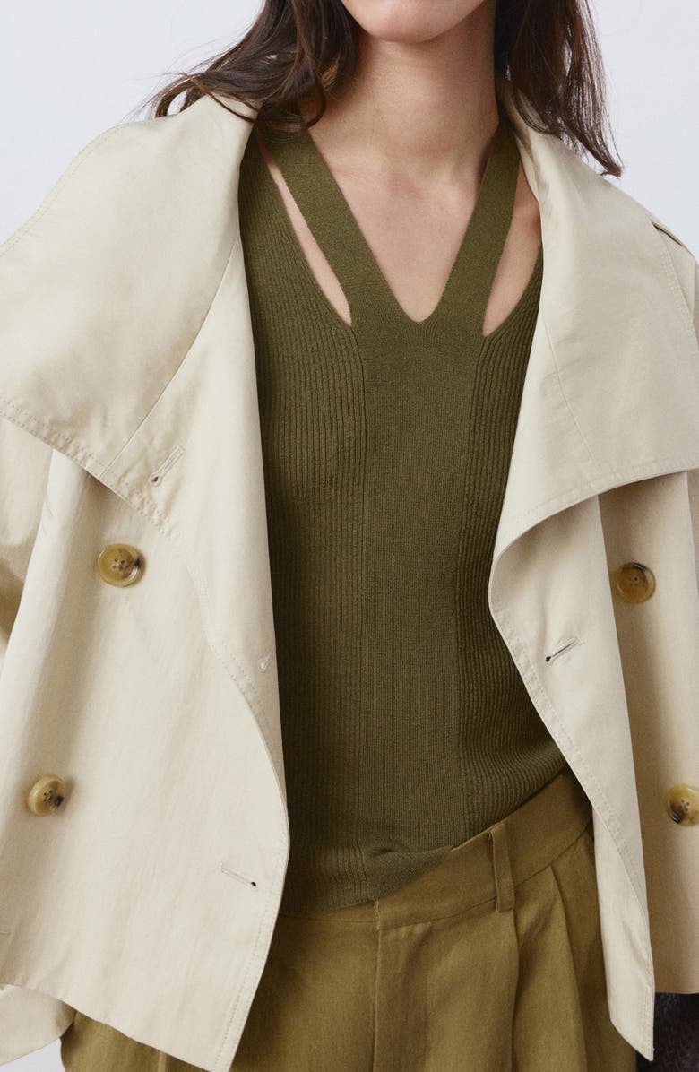 MANGO Cutout Rib Top, Alternate, color, Khaki Green