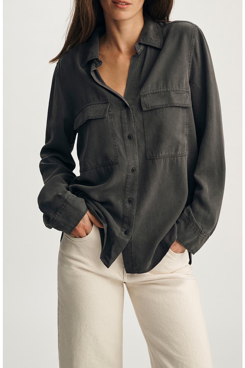 Luxe Touch Relaxed Fit Button-Up Shirt, Main, color, DARK SHADOW