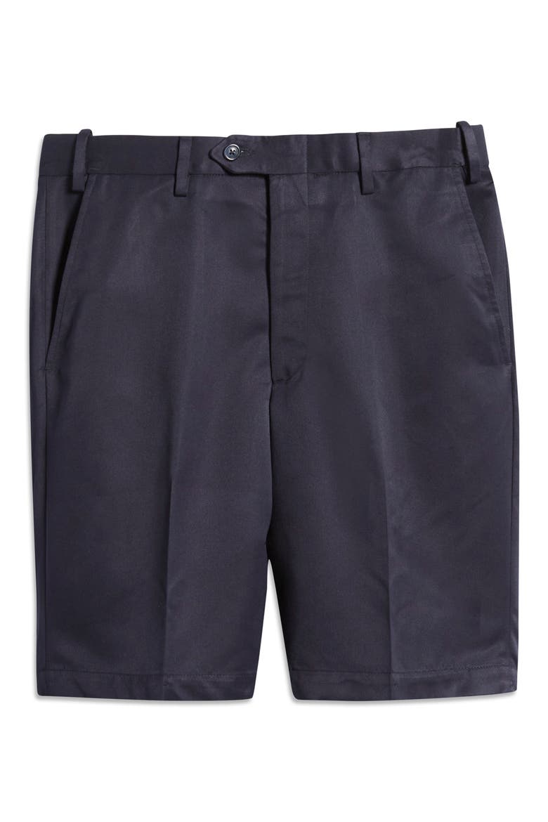 Microfiber Self Sizer Flat Front Shorts, Alternate, color, NAVY