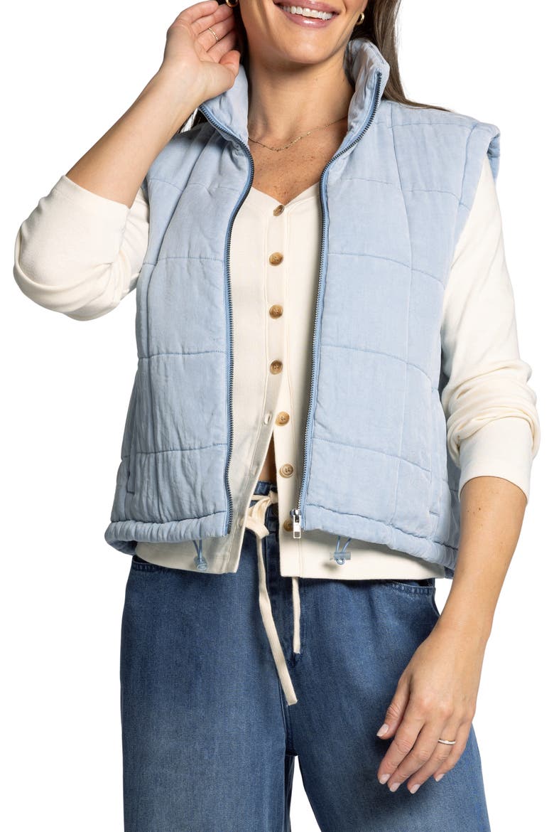 Brina Quilted Denim Zip-Up Vest, Main, color, LIGHT DENIM