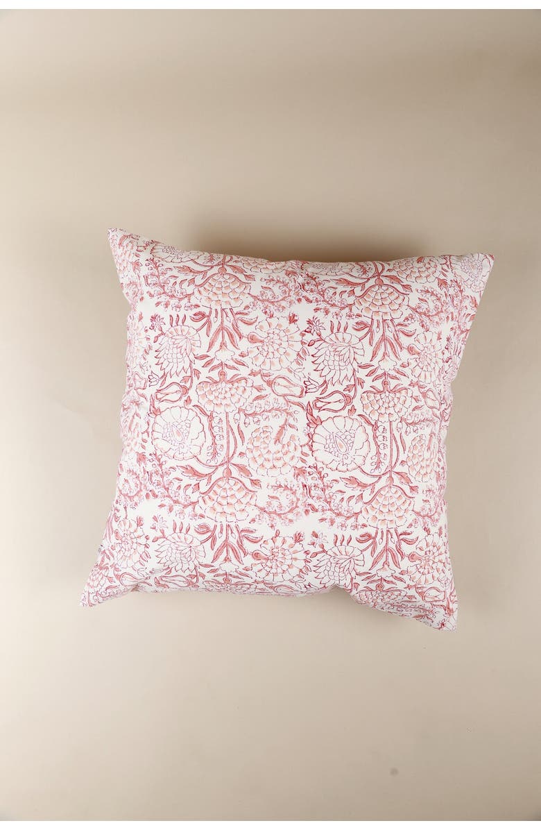 Ninéh Blush Meadow Hand Block Print Pillow, Main, color, White