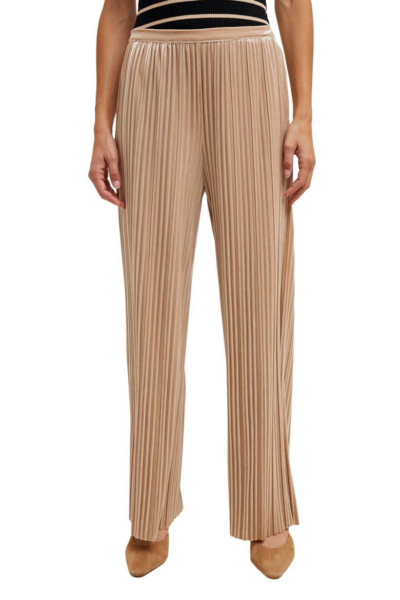 Velvet Accordion Pleat Wide Leg Pants, Main, color, CHAMPAGNE