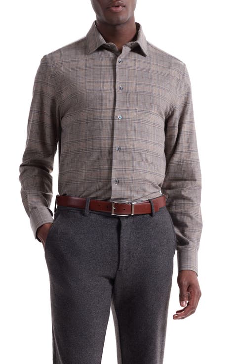 Julian Shaped Fit Plaid Cotton & Wool Button-Up Shirt