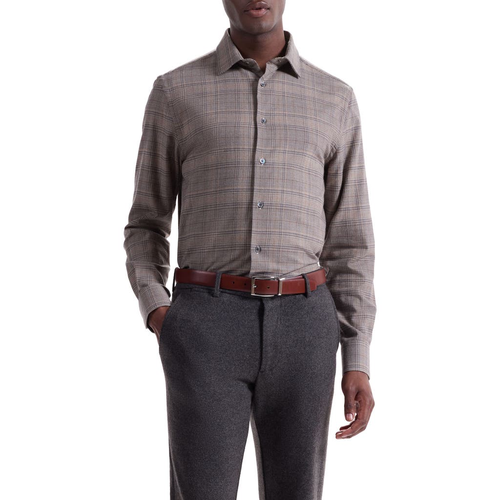 Bugatchi Julian Shaped Fit Plaid Cotton & Wool Button-up Shirt In Brown