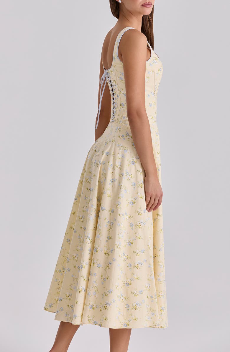 HOUSE OF CB Jaime Floral Stretch Cotton Dress, Alternate, color, Lemon Floral