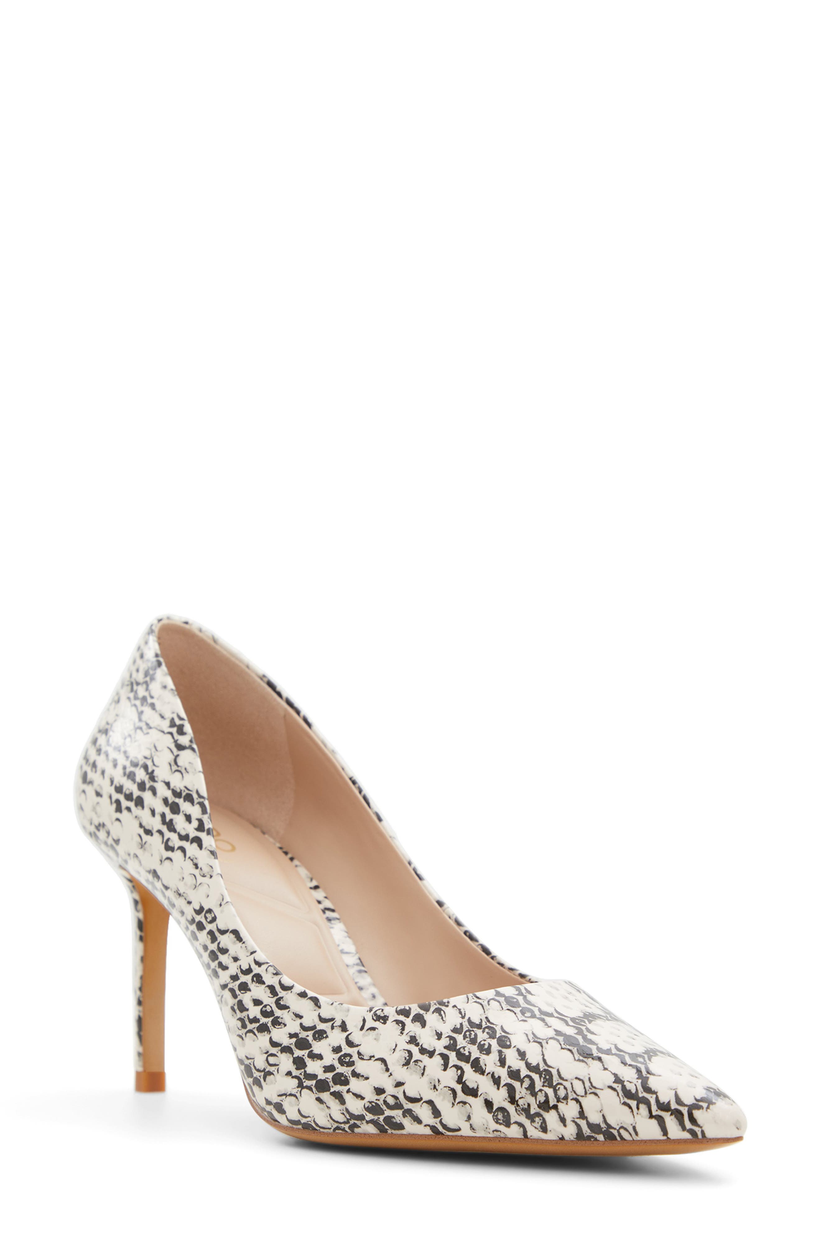 ALDO Stessy Pointed Toe Pump, Main, color, Cream/ Black Embossed