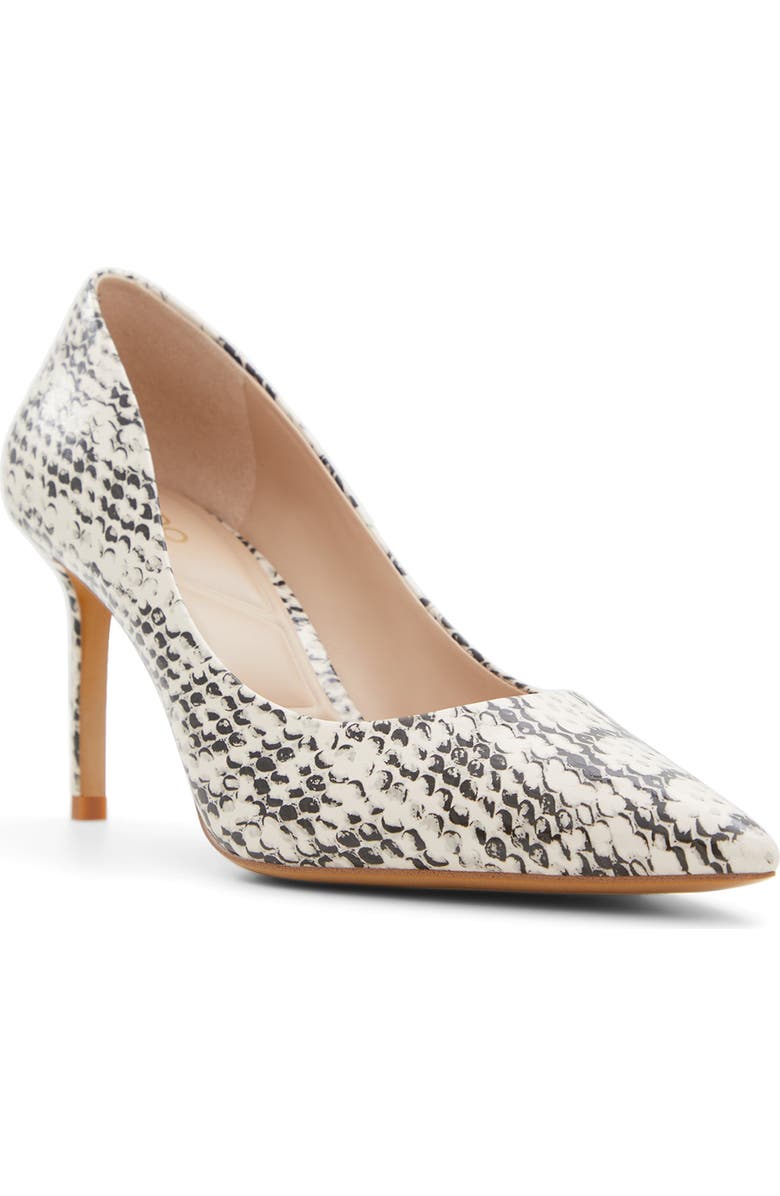 ALDO Stessy Pointed Toe Pump, Main, color, Cream/ Black Embossed