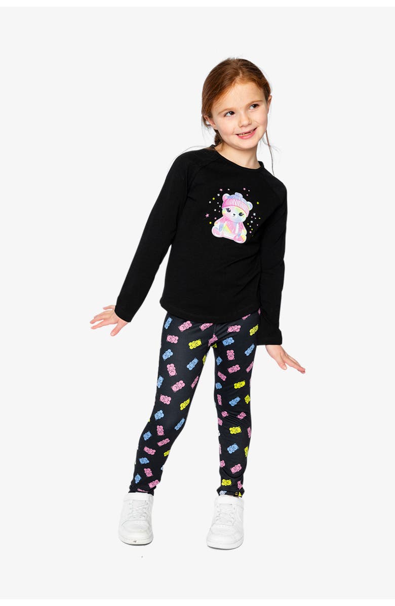 Deux par Deux Rainbow Teddy Bear Raglan Organic Cotton Crew Neck T-Shirt, Alternate, color,