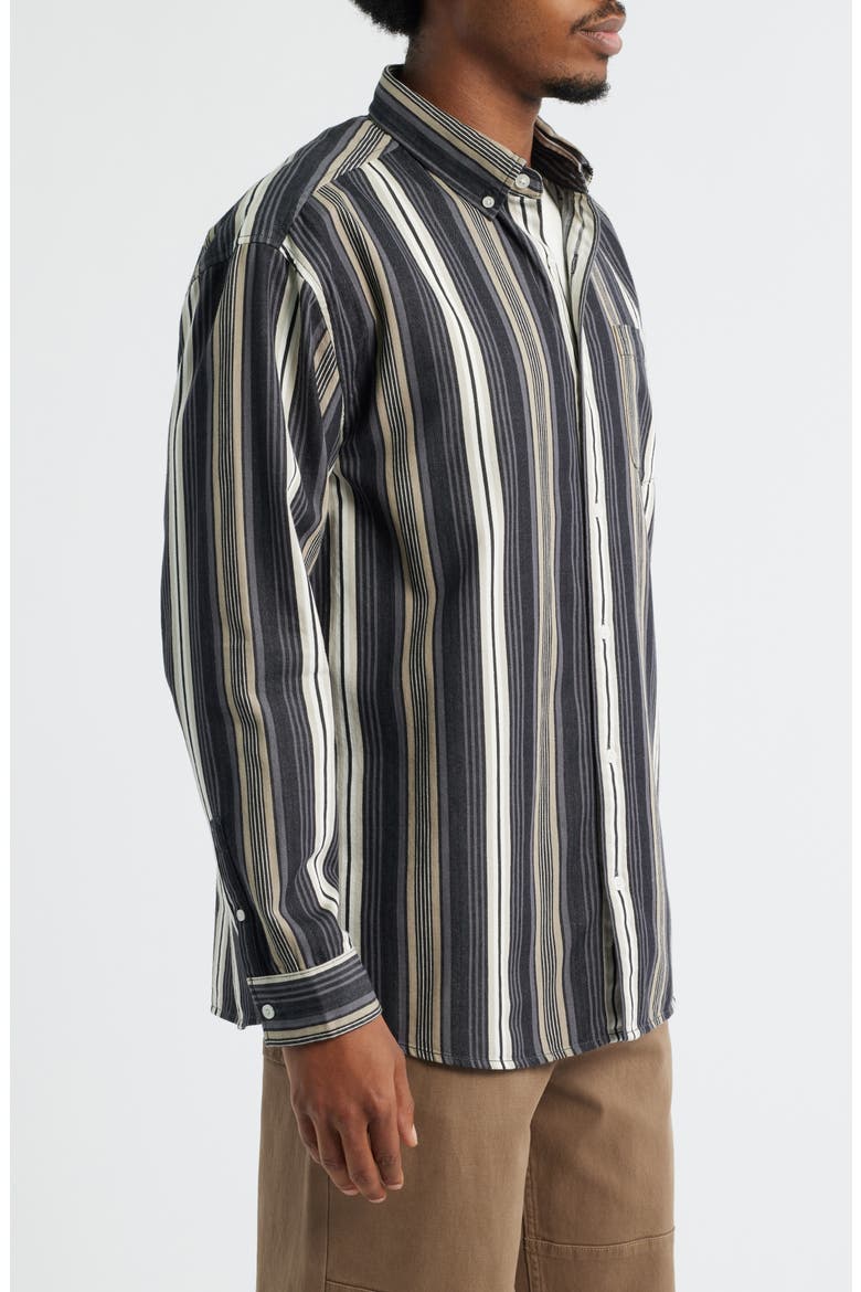 Stripe Cotton Button-Down Shirt, Alternate, color, BLACK MIXED STRIPE