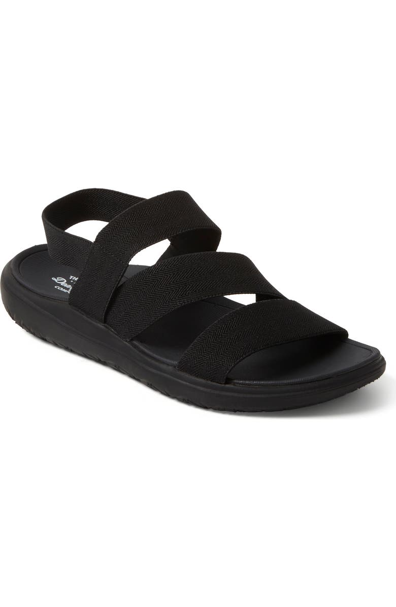 DEARFOAMS Emilia Elastic Gore Strappy Sandal, Main, color, Black