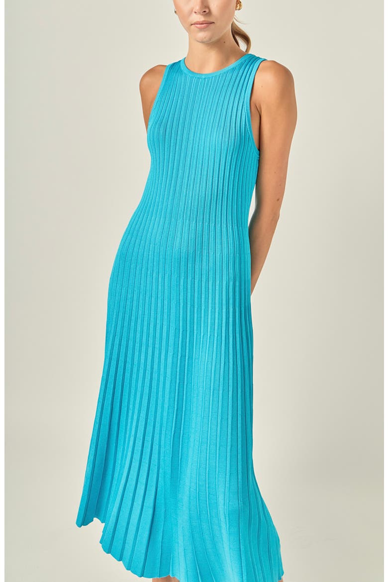 Pleated A-Line Knit Midi Dress, Alternate, color, BLUE
