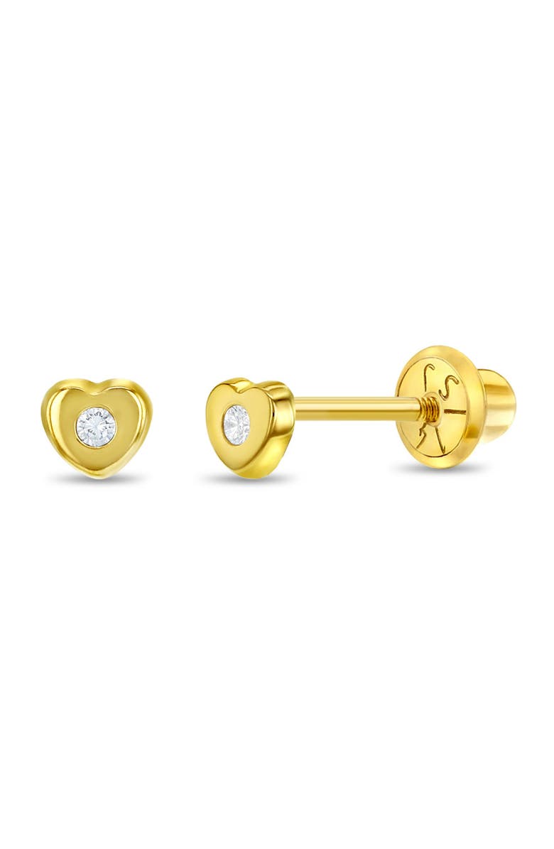 In Season Jewelry 14kie Tiny Cubic Zirconia Heart Earrings, Main, color, Gold