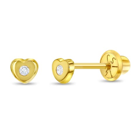 14kie Tiny Cubic Zirconia Heart Earrings
