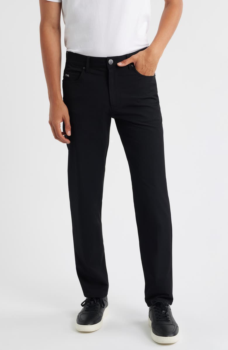 Emporio Armani Techno Five-Pocket Straight Leg Stretch Twill Pants, Main, color, Solid Black