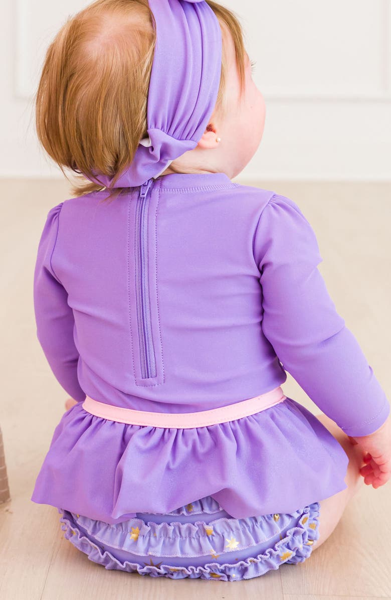 RuffleButts Princess One-Piece Rashguard Swimsuit & Sun Hat Set, Alternate, color, 