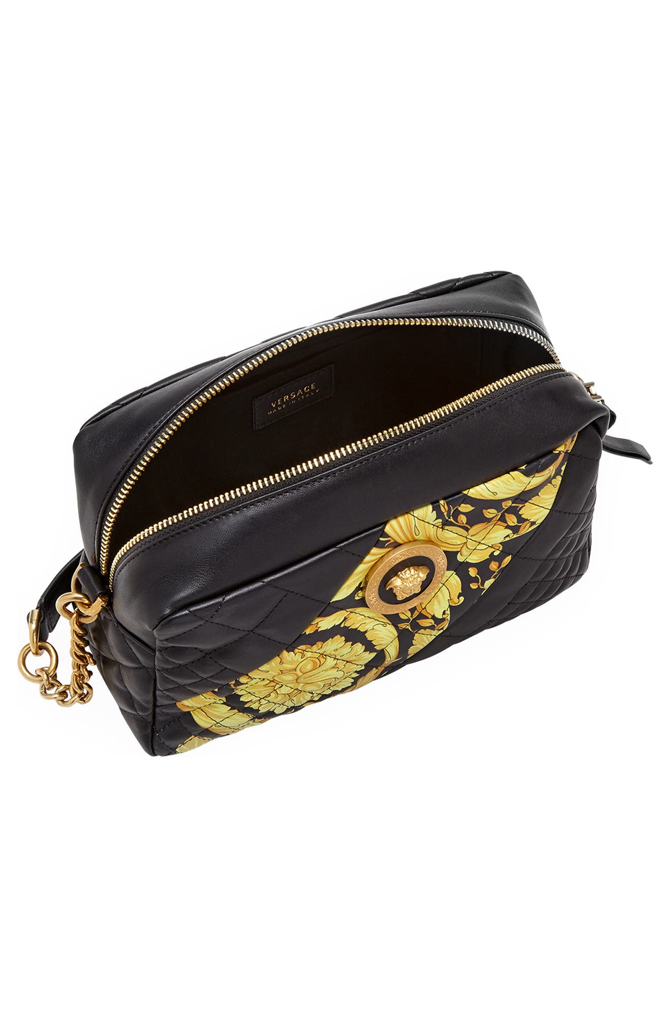 Versace Baroque Icon Quilted Leather Camera Bag, Alternate, color, 
