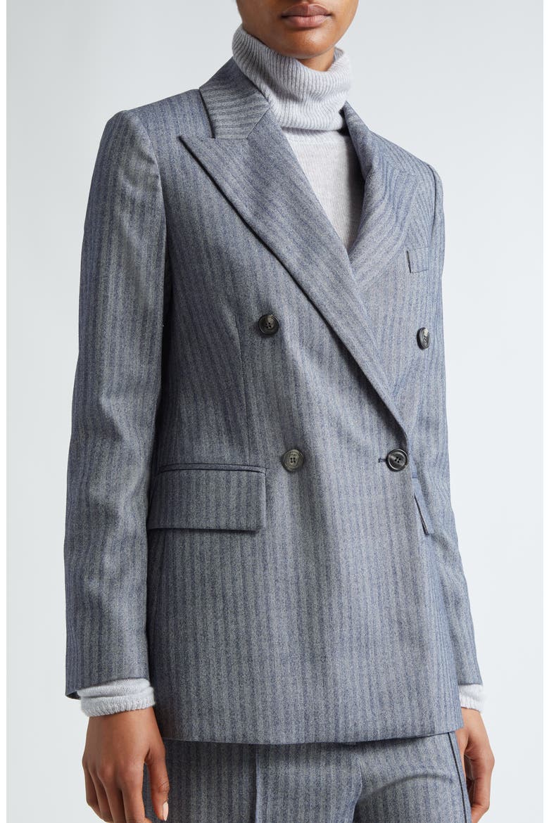 Double Breasted Herringbone Stretch Wool Blazer, Alternate, color, DENIM BLUE