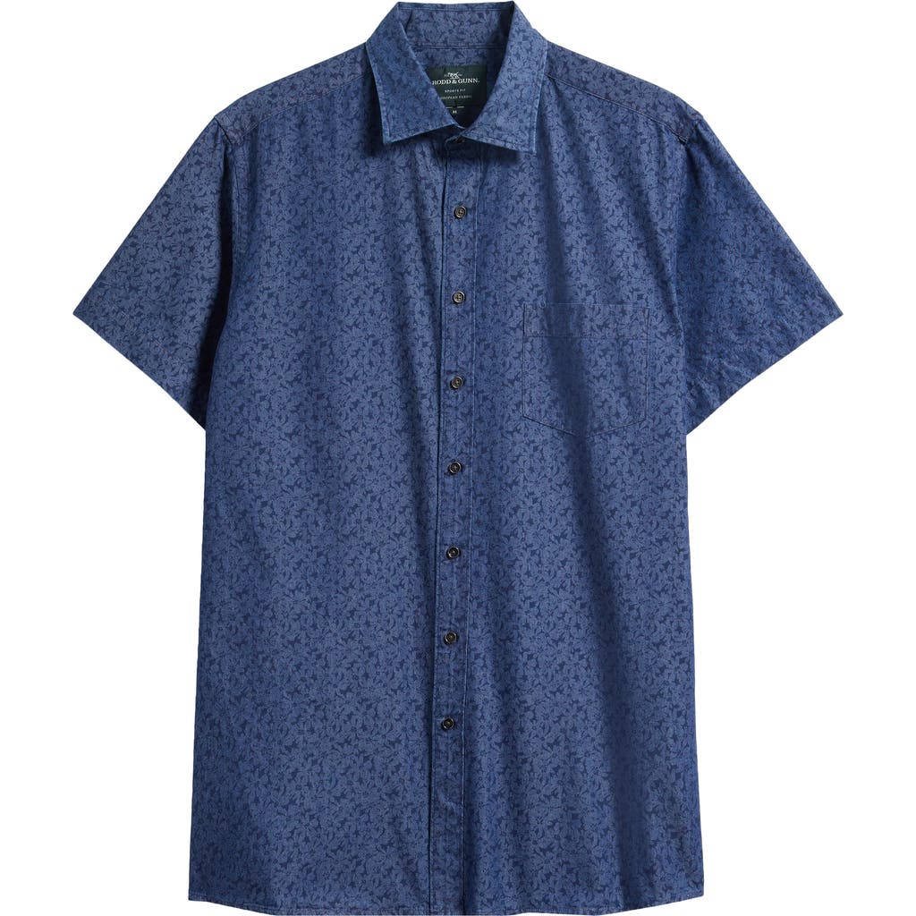 Rodd & Gunn Clarkes Bay Floral Short Sleeve Cotton Button-up Shirt In Blue