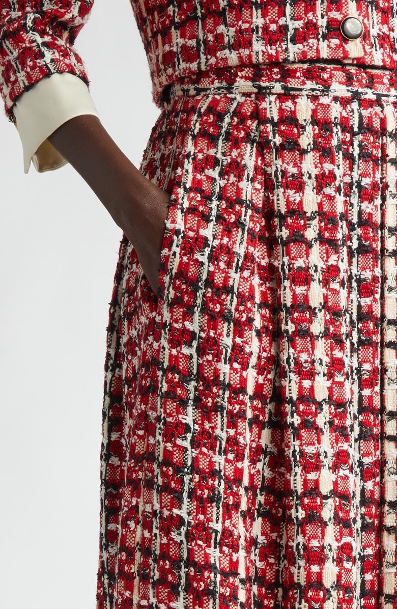 ST. JOHN Plaid Pleated Tweed Skirt, Alternate, color, 