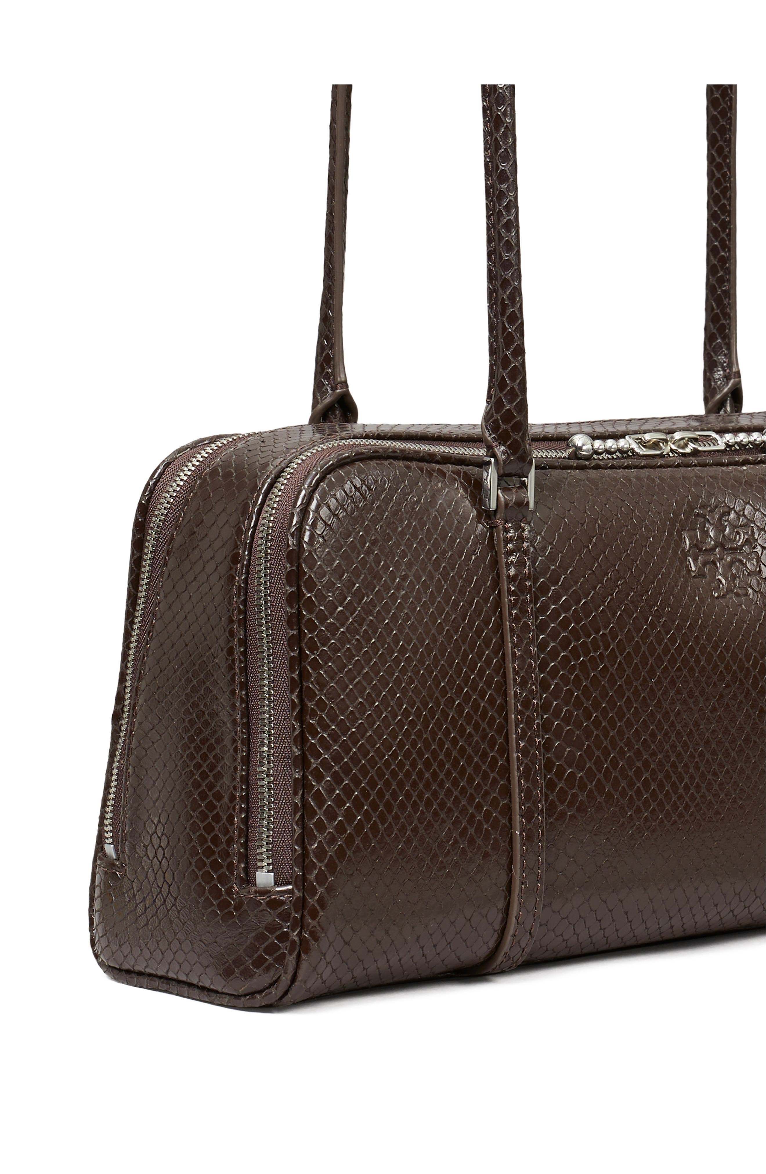 Tory Burch Marshmallow Croc Embossed LeatherShoulder Bag, Alternate, color, 