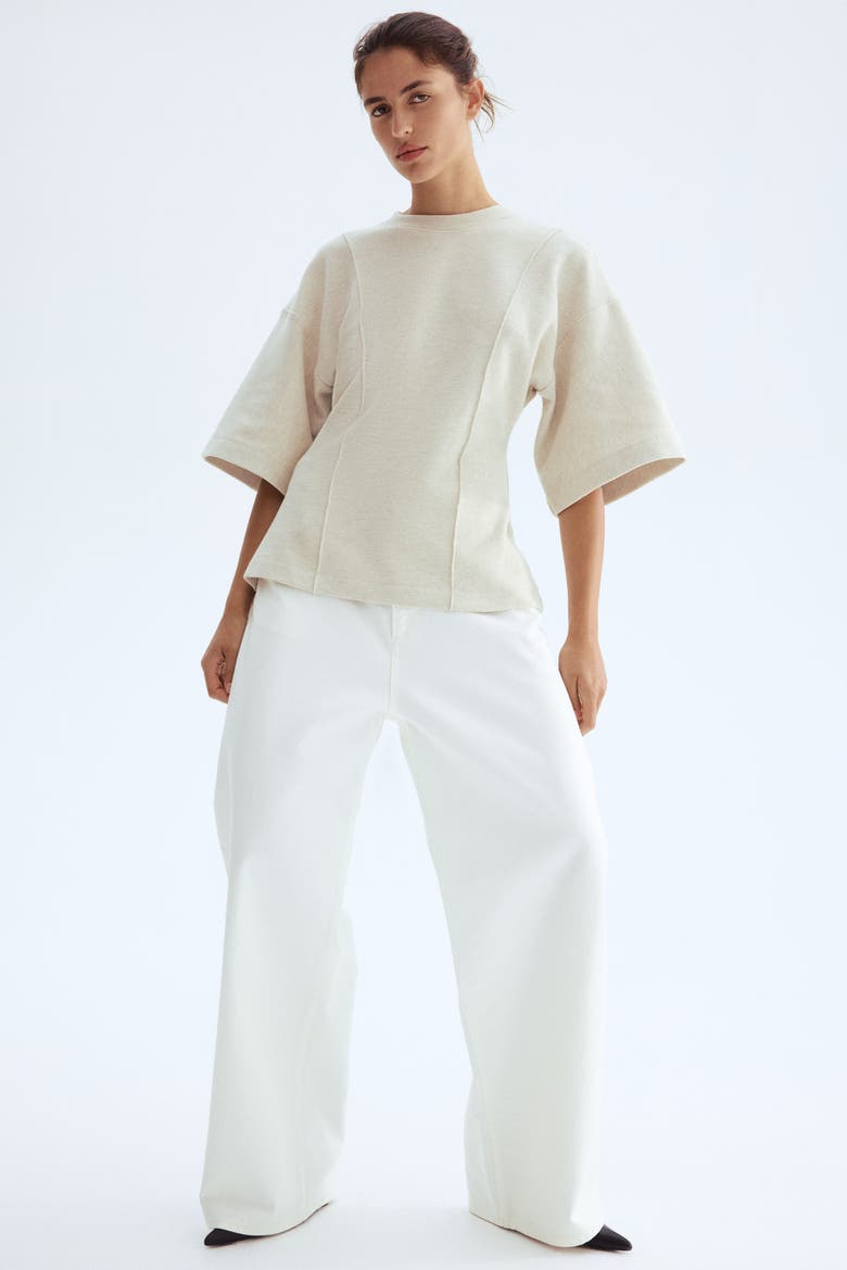 Loose-fit Fine-knit Top, Alternate, color, Light beige melange