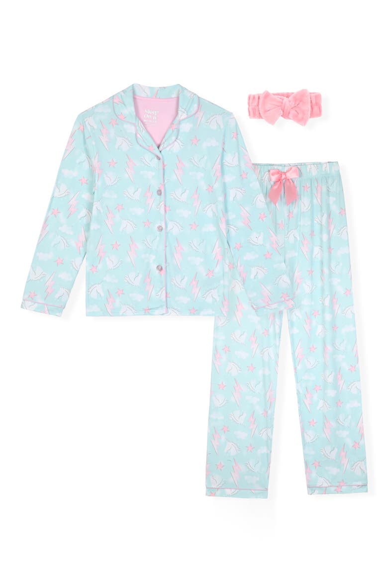 Kids' Unicorn Two-Piece Long Pajamas & Headband Set, Main, color, TURQUOISE