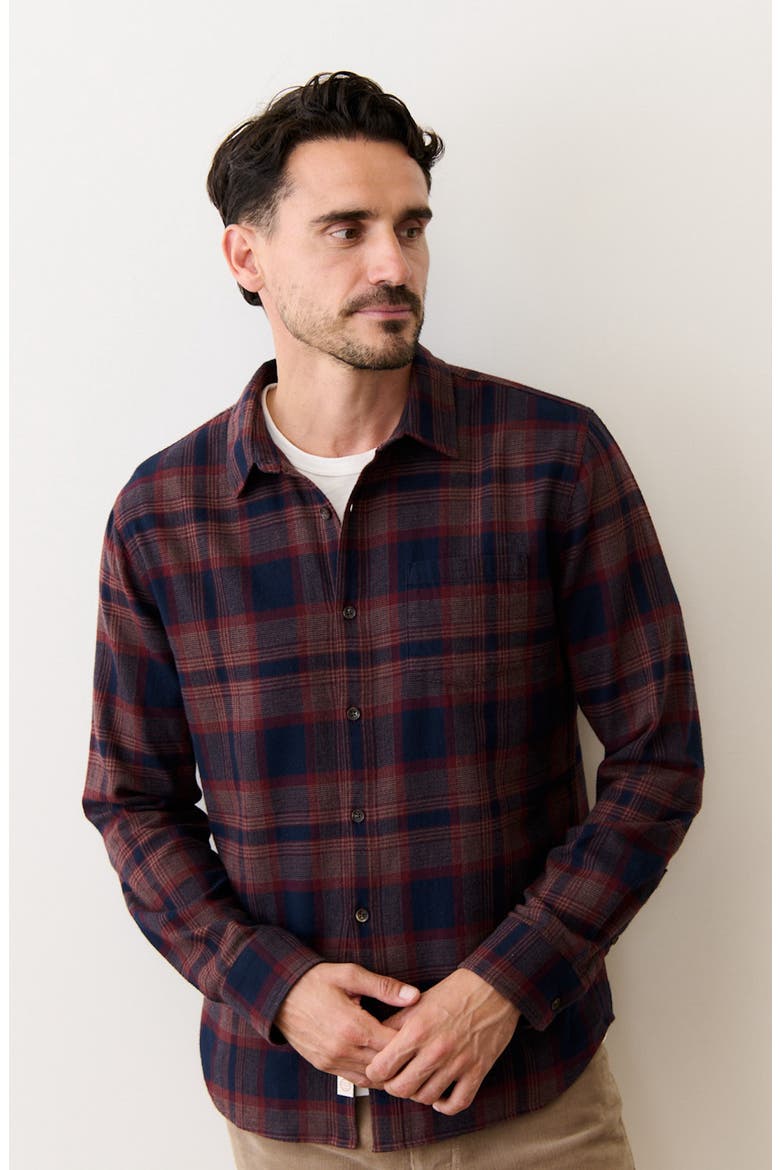 Tahoe Plaid Flannel Button-Up Shirt, Alternate, color, NAVY/ BURGUNDY PLAID
