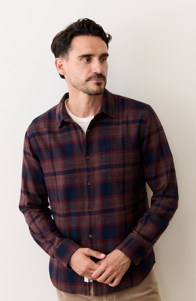 Marine Layer Tahoe Plaid Flannel Button-Up Shirt, Alternate, color, Navy/ Burgundy Plaid