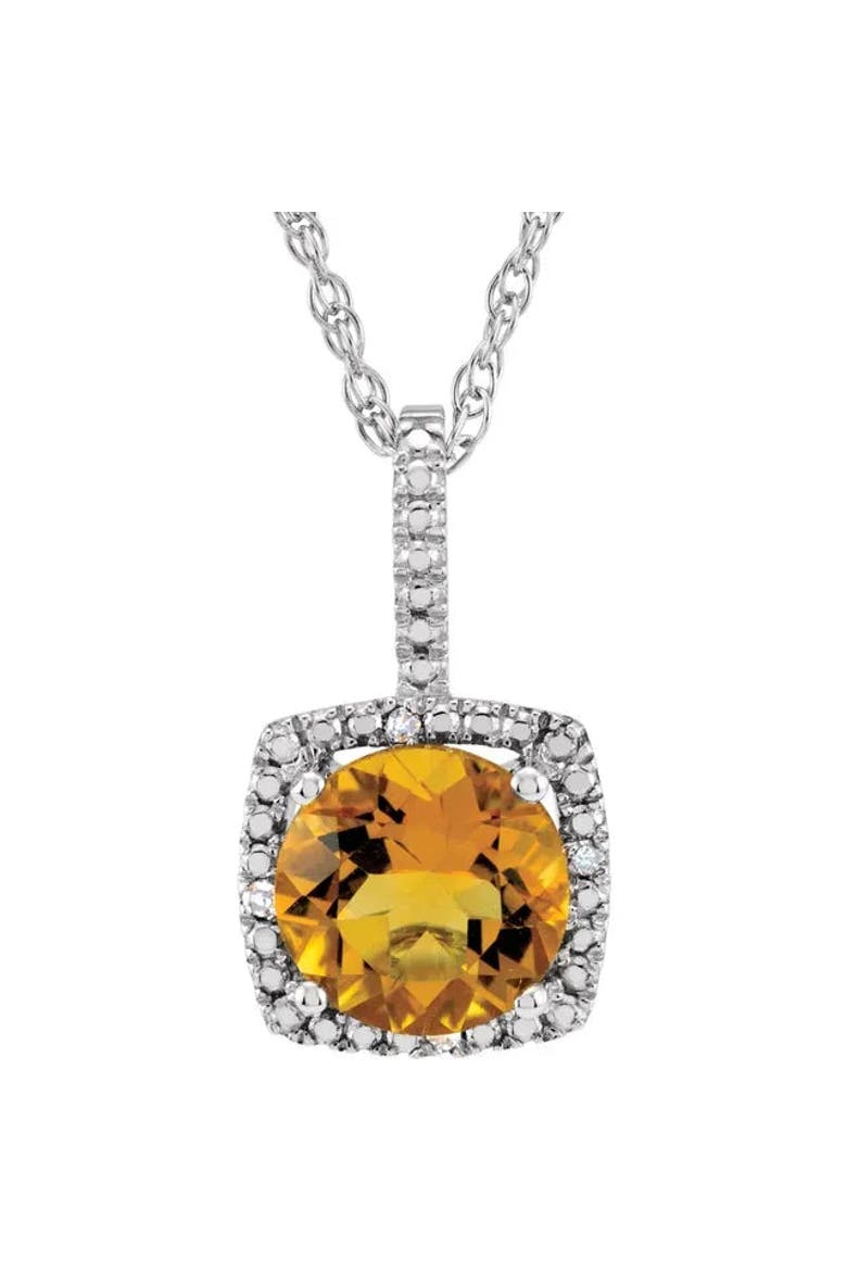 Natural Citrine & Diamond Pendant Necklace Sterling Silver, Main, color, Citrine
